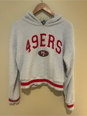 NFL 49ERS Logo Women's Cream Plush Hoodie Sweater with Red Size M